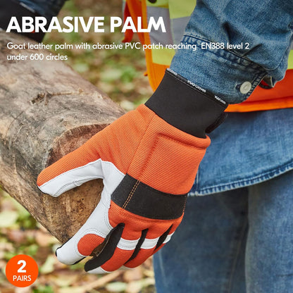 ... 2-Pairs Chainsaw Gloves,Saw Protection on Left Hand Back,Goat Leather(XL,Orange,GA8912)