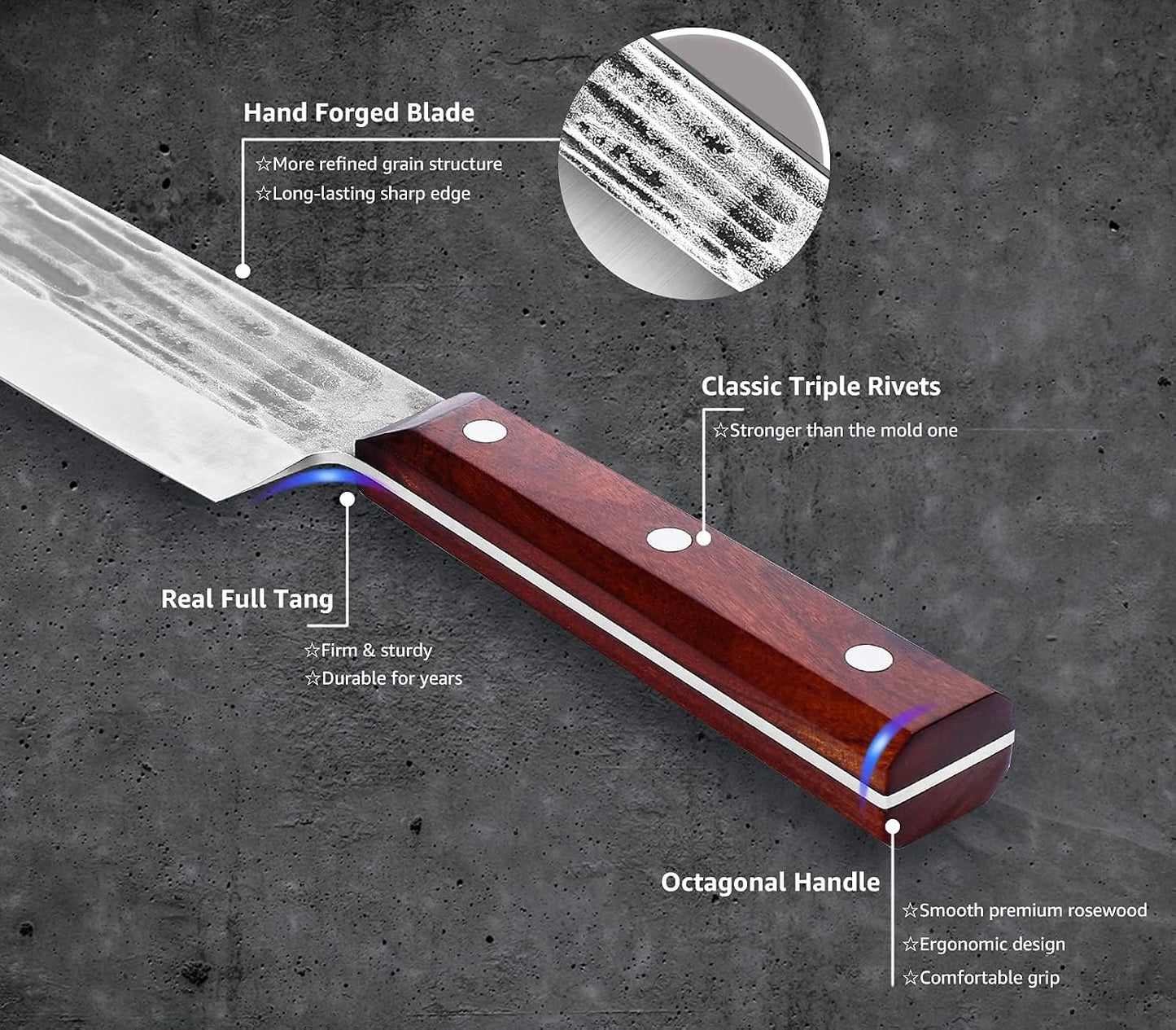 TOMBRO High Carbon Steel Gyuto Japanese Kitchen Knife,Hand Forged Chefs Knives with Rosewood Handle for Meat Vegetables Cutting in Home and Restaurant