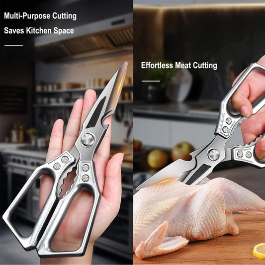 Heavy Duty Kitchen Scissors - 3.0mm Thickened Blades | Professional Stainless Steel metal , All-Purpose Dishwasher Safe Meat & Poultry Shears for Cutting Chicken Bones, Food Prep