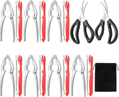 Seafood Cracker Tool Set With Lobster Sheller Stainless Steel Crab Crackers Crab Leg Fork Seafood Scissors And Storage Bag, Crab Leg Pick Utensils Set Crab Eating Tools (9Pcs)