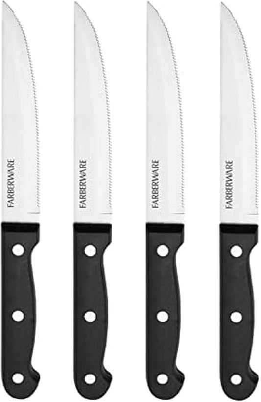 4-Piece Full-Tang Triple Rivet 'Never Needs Sharpening' Stainless Steel Steak Knife Set, Black