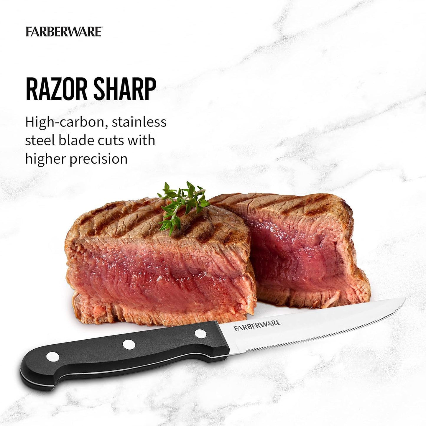 4-Piece Full-Tang Triple Rivet 'Never Needs Sharpening' Stainless Steel Steak Knife Set, Black