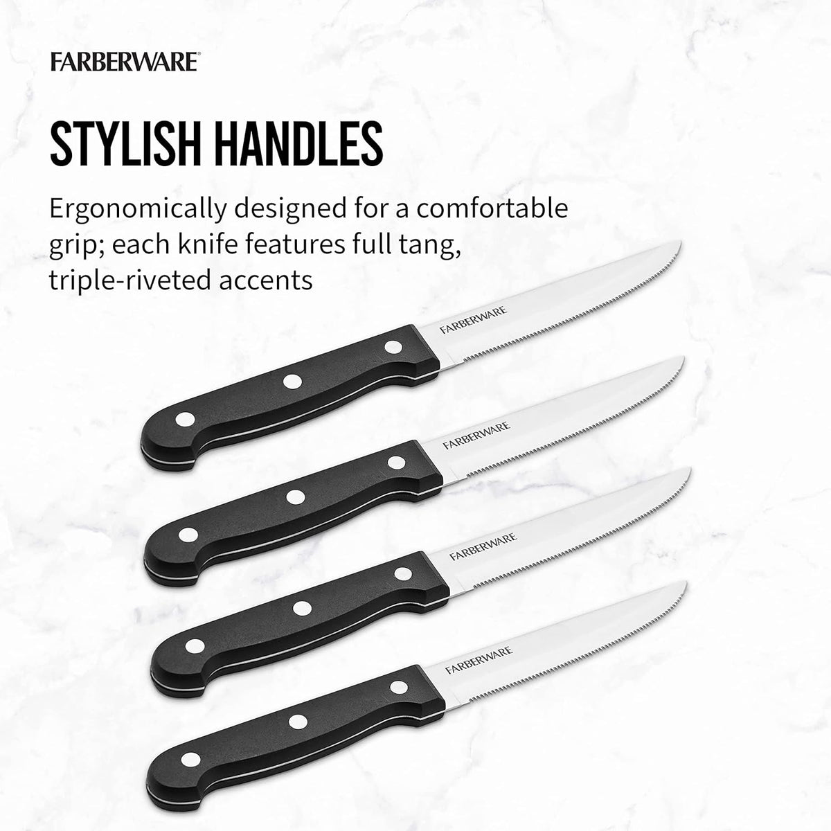 4-Piece Full-Tang Triple Rivet 'Never Needs Sharpening' Stainless Steel Steak Knife Set, Black