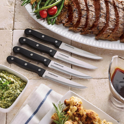 4-Piece Full-Tang Triple Rivet 'Never Needs Sharpening' Stainless Steel Steak Knife Set, Black