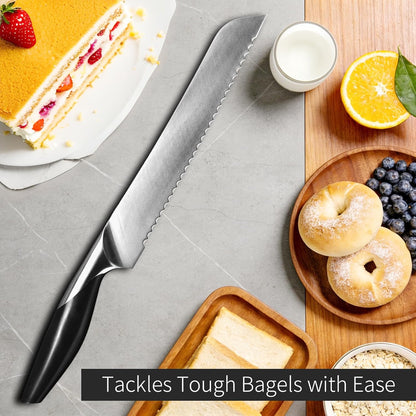 8 Inch Serrated Bread Knife German Steel for Sourdough | German 1.4116 Steel Dolphin-Curved Serrated Blade Ambidextrous Handle Full Tang for Sourdough and Artisan Breads