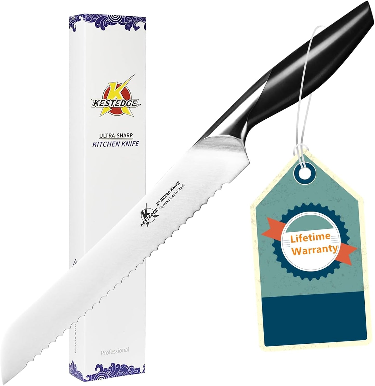 8 Inch Serrated Bread Knife German Steel for Sourdough | German 1.4116 Steel Dolphin-Curved Serrated Blade Ambidextrous Handle Full Tang for Sourdough and Artisan Breads