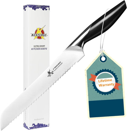8 Inch Serrated Bread Knife German Steel for Sourdough | German 1.4116 Steel Dolphin-Curved Serrated Blade Ambidextrous Handle Full Tang for Sourdough and Artisan Breads