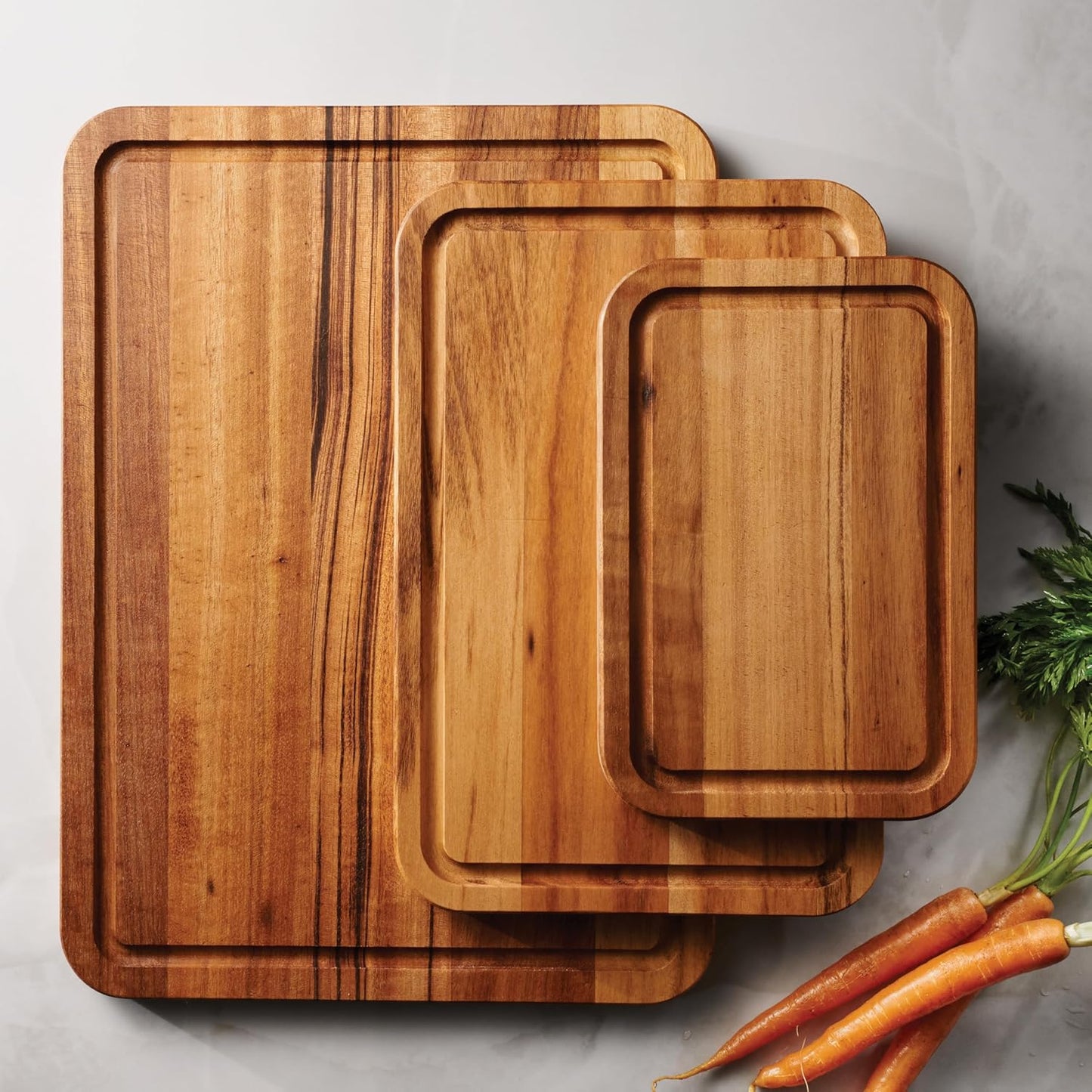 FSC Certified Brazilian Tigerwood Cutting and Serving Board Set - 3 Pack (15 x 11-in, 12 x 8-in, 9 x 6-in), 81000/050DS