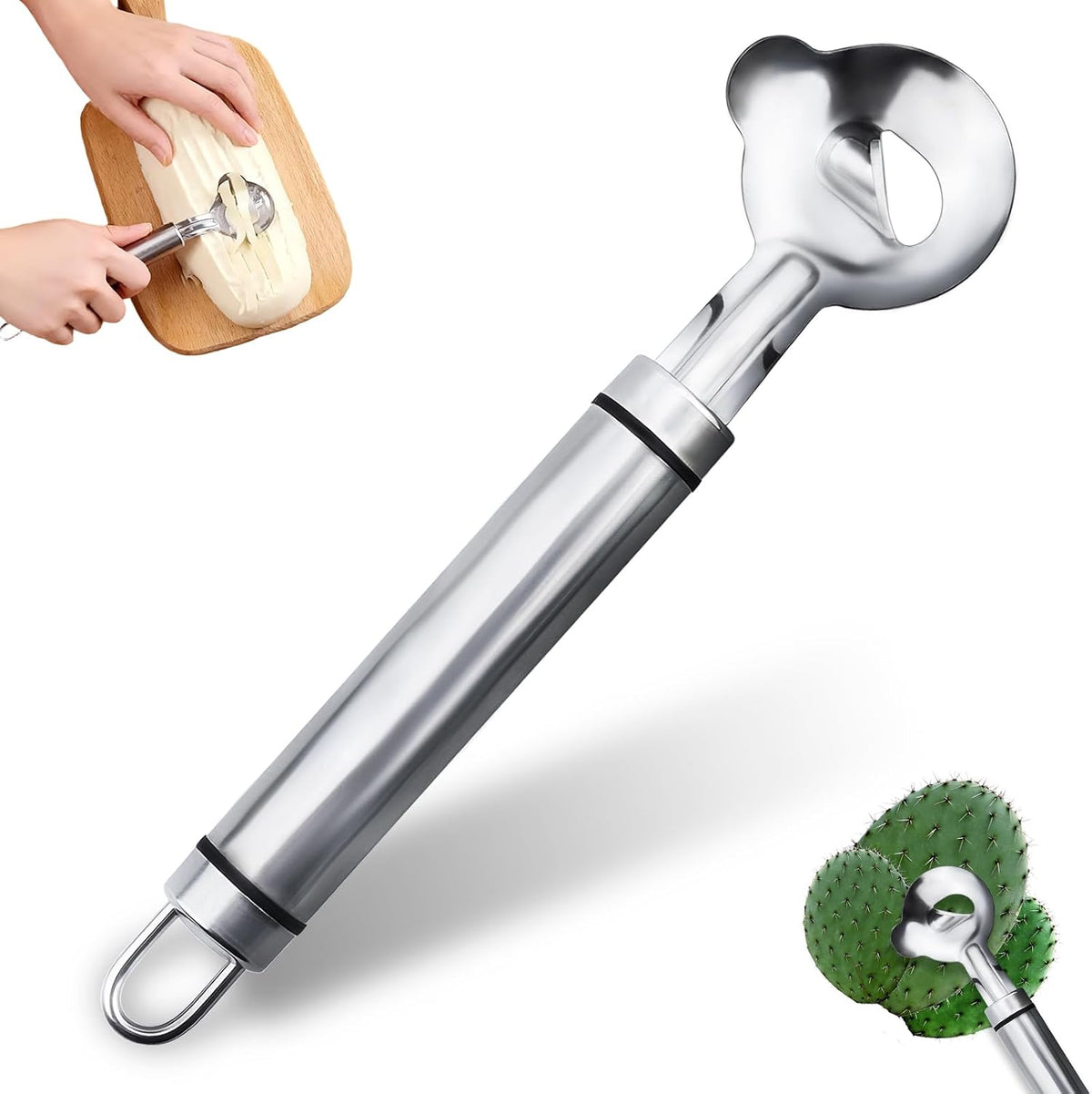2 PCS Cactus Peeler Tool, Cactus Peeler Spoon, Long Handle Knife with Hole, Kitchen Gadget Accessories