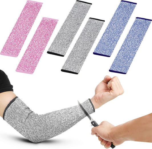 3 Pairs Cut Resistant Arm Protectors for Thin Skin and Bruising Level 5 Arm Protective Sleeves for Men Women (Gray, Pink, Blue)