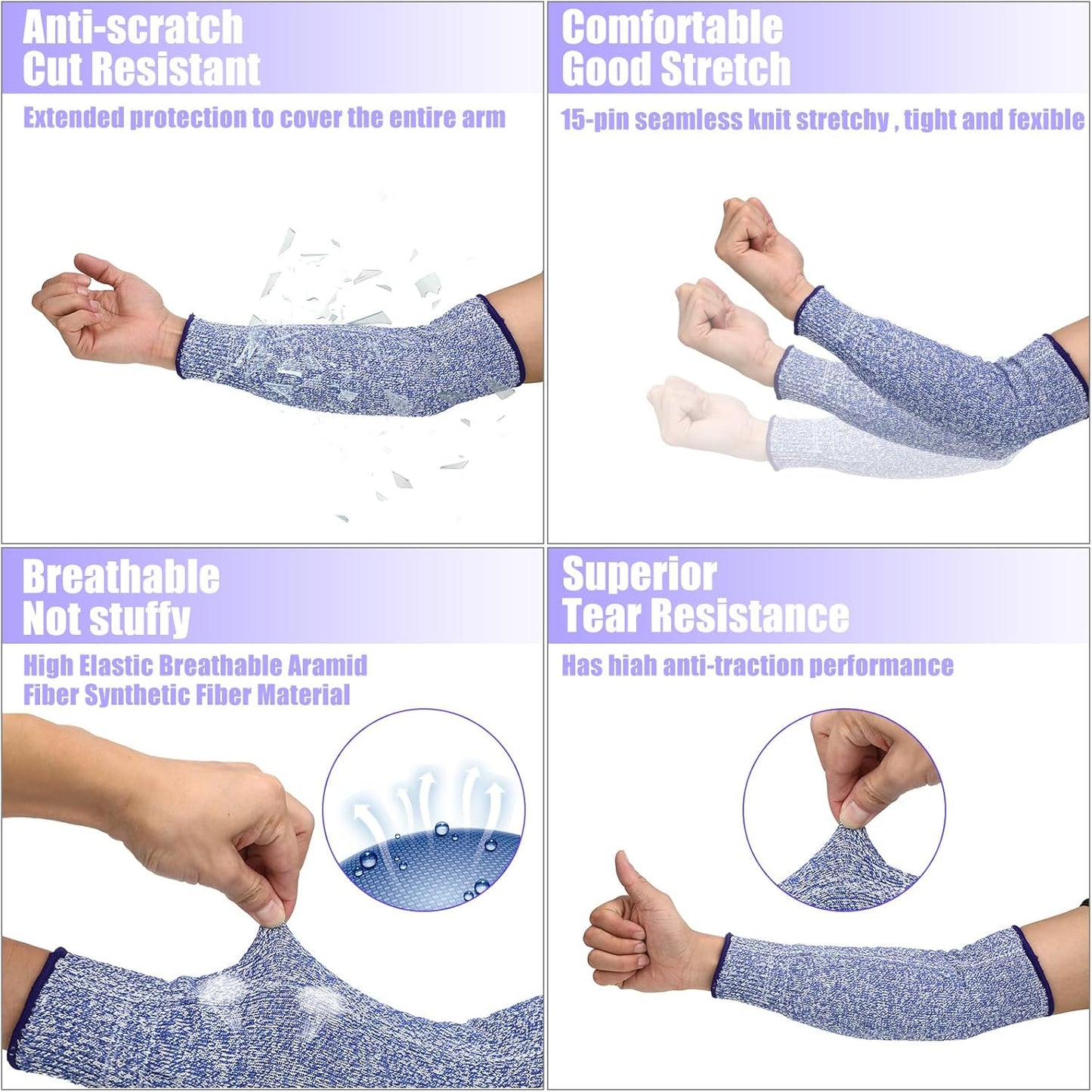 3 Pairs Cut Resistant Arm Protectors for Thin Skin and Bruising Level 5 Arm Protective Sleeves for Men Women (Gray, Pink, Blue)
