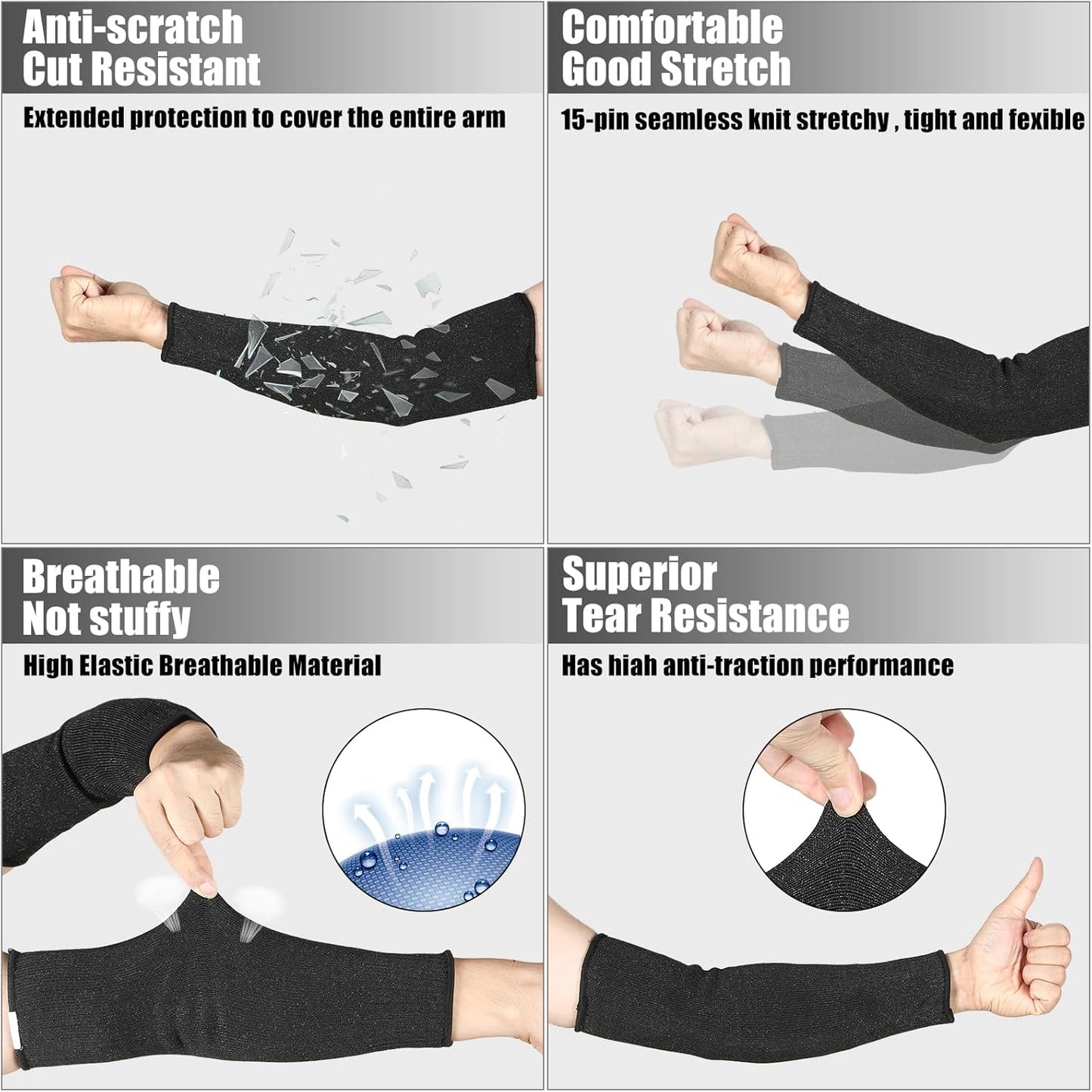 3 Pairs Cut Resistant Arm Protectors for Thin Skin and Bruising Level 5 Arm Protective Sleeves for Men Women (Gray, Pink, Blue)