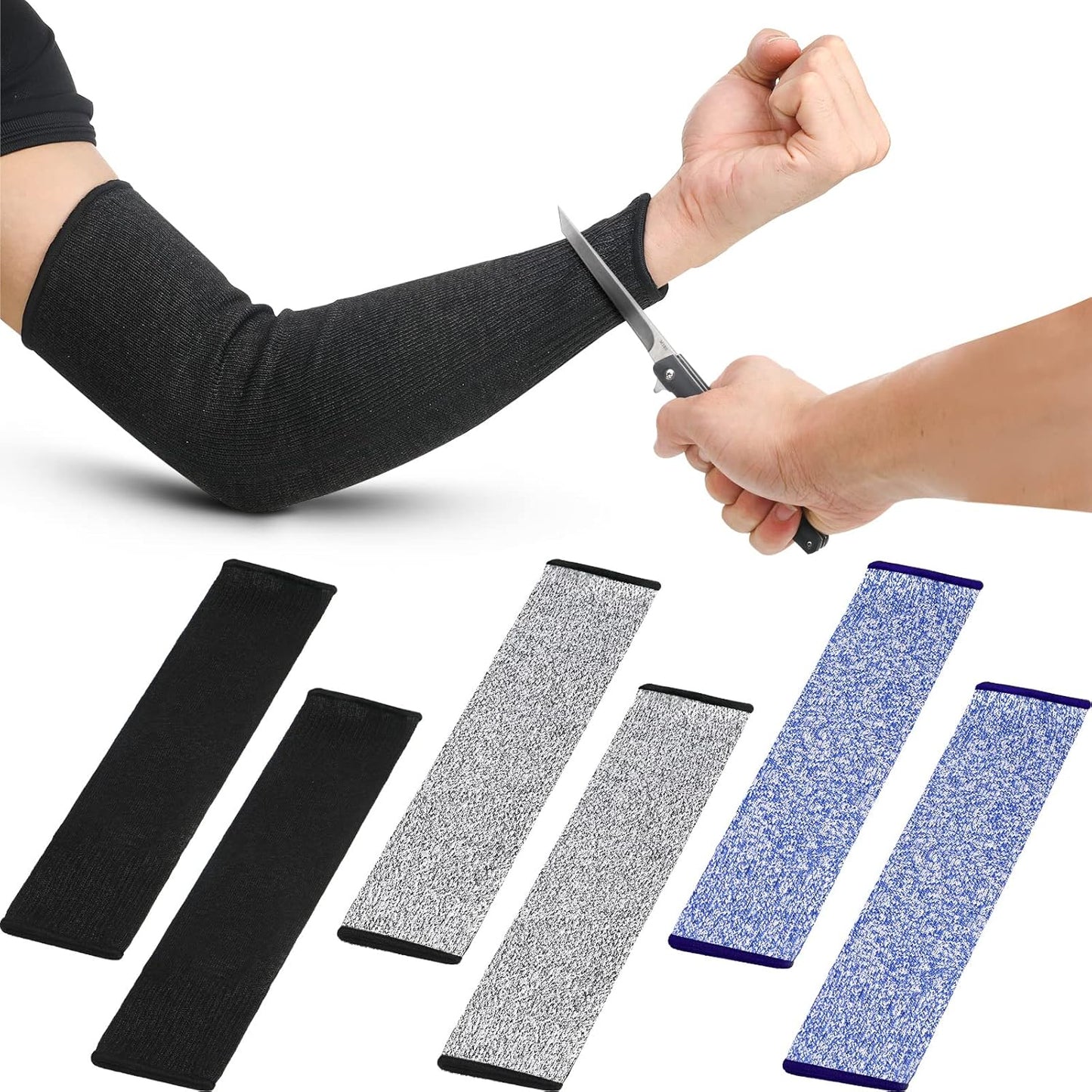 3 Pairs Cut Resistant Arm Protectors for Thin Skin and Bruising Level 5 Arm Protective Sleeves for Men Women (Gray, Pink, Blue)