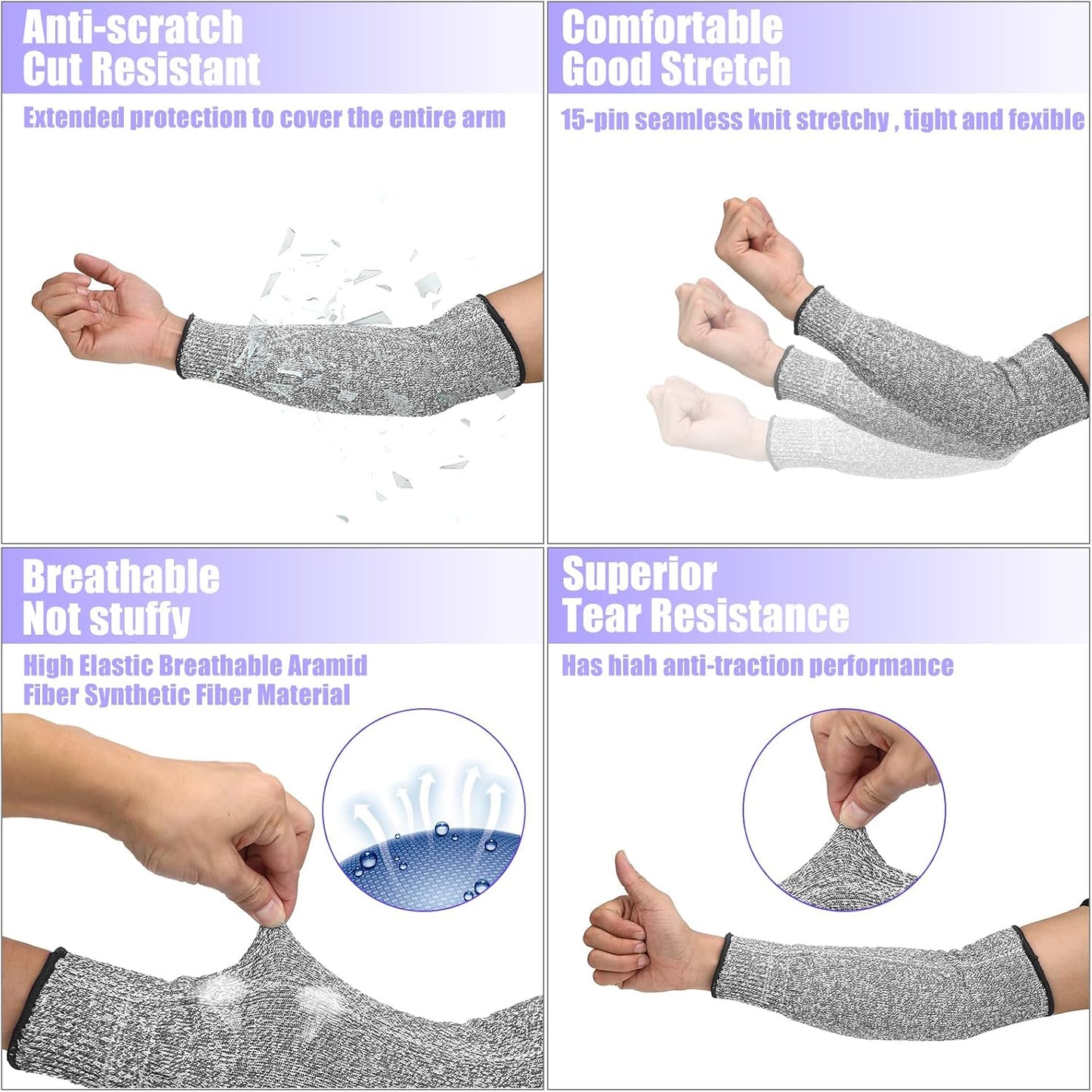 3 Pairs Cut Resistant Arm Protectors for Thin Skin and Bruising Level 5 Arm Protective Sleeves for Men Women (Gray, Pink, Blue)
