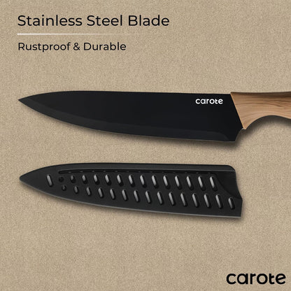 12-Piece Knife Set, Knives with Wood-Grain Finish Handles, Black
