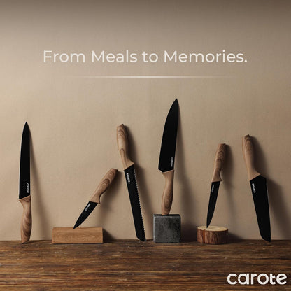 12-Piece Knife Set, Knives with Wood-Grain Finish Handles, Black