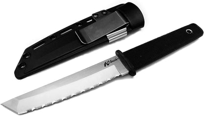 Cold Steel Kobun Serrated 5.5" Japanese AUS8A Stainless Steel American Tanto Shape Fixed Blade Tactical Hunting Knife, Ergonomic Kray-Ex Handle, Secure-Ex Sheath