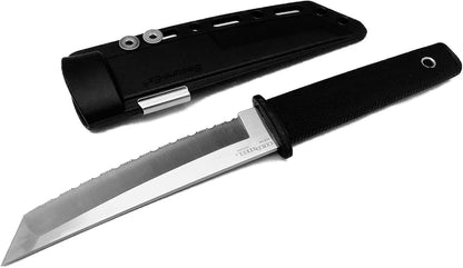 Cold Steel Kobun Serrated 5.5" Japanese AUS8A Stainless Steel American Tanto Shape Fixed Blade Tactical Hunting Knife, Ergonomic Kray-Ex Handle, Secure-Ex Sheath