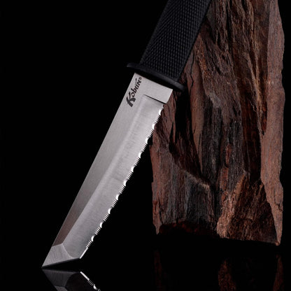 Cold Steel Kobun Serrated 5.5" Japanese AUS8A Stainless Steel American Tanto Shape Fixed Blade Tactical Hunting Knife, Ergonomic Kray-Ex Handle, Secure-Ex Sheath