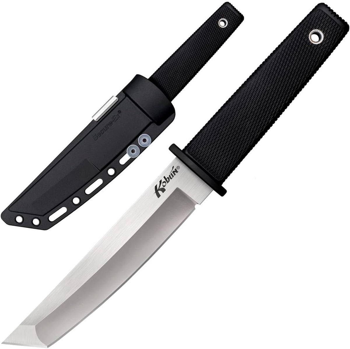 Cold Steel Kobun Serrated 5.5" Japanese AUS8A Stainless Steel American Tanto Shape Fixed Blade Tactical Hunting Knife, Ergonomic Kray-Ex Handle, Secure-Ex Sheath