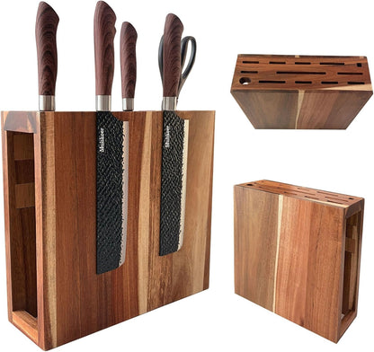 Wood Magnetic Knife Block with 14 Knife Slots for Kitchen Counter | Double Sieded Magnetic Hold at Least 20 Knives & Accessories, Acacia Wood,Large Capacity,Save Space,Easy to Clean & Move
