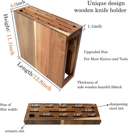 Wood Magnetic Knife Block with 14 Knife Slots for Kitchen Counter | Double Sieded Magnetic Hold at Least 20 Knives & Accessories, Acacia Wood,Large Capacity,Save Space,Easy to Clean & Move