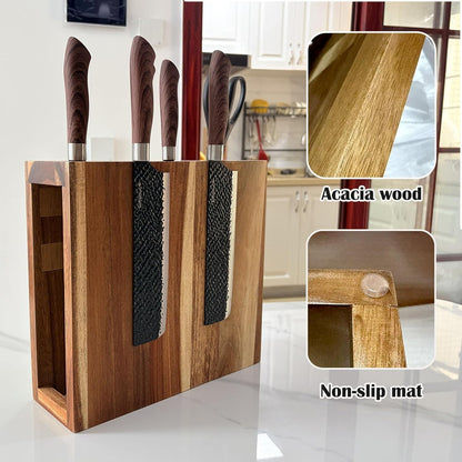 Wood Magnetic Knife Block with 14 Knife Slots for Kitchen Counter | Double Sieded Magnetic Hold at Least 20 Knives & Accessories, Acacia Wood,Large Capacity,Save Space,Easy to Clean & Move