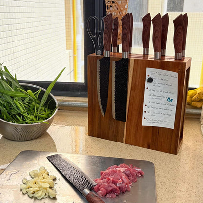 Wood Magnetic Knife Block with 14 Knife Slots for Kitchen Counter | Double Sieded Magnetic Hold at Least 20 Knives & Accessories, Acacia Wood,Large Capacity,Save Space,Easy to Clean & Move
