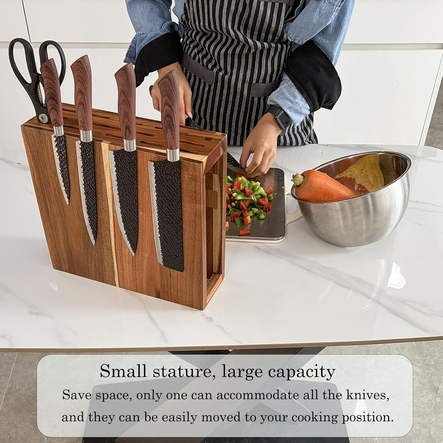 Wood Magnetic Knife Block with 14 Knife Slots for Kitchen Counter | Double Sieded Magnetic Hold at Least 20 Knives & Accessories, Acacia Wood,Large Capacity,Save Space,Easy to Clean & Move