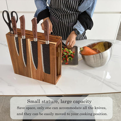 Wood Magnetic Knife Block with 14 Knife Slots for Kitchen Counter | Double Sieded Magnetic Hold at Least 20 Knives & Accessories, Acacia Wood,Large Capacity,Save Space,Easy to Clean & Move