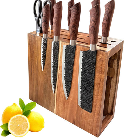 Wood Magnetic Knife Block with 14 Knife Slots for Kitchen Counter | Double Sieded Magnetic Hold at Least 20 Knives & Accessories, Acacia Wood,Large Capacity,Save Space,Easy to Clean & Move