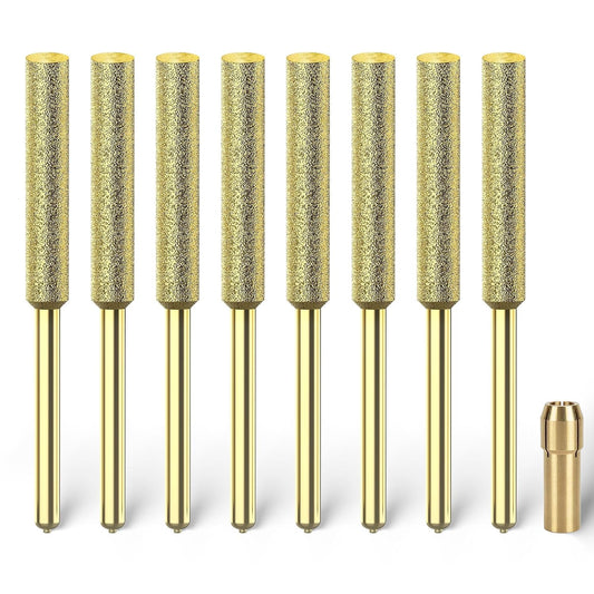 Titanium Coated Chainsaw Sharpener Bits, High Hardness Sharpening Wheels for Electric Chain Saw Sharpeners & Rotary Tools, Includes Copper Collet. 8 Pcs (3/16", 4.8mm)