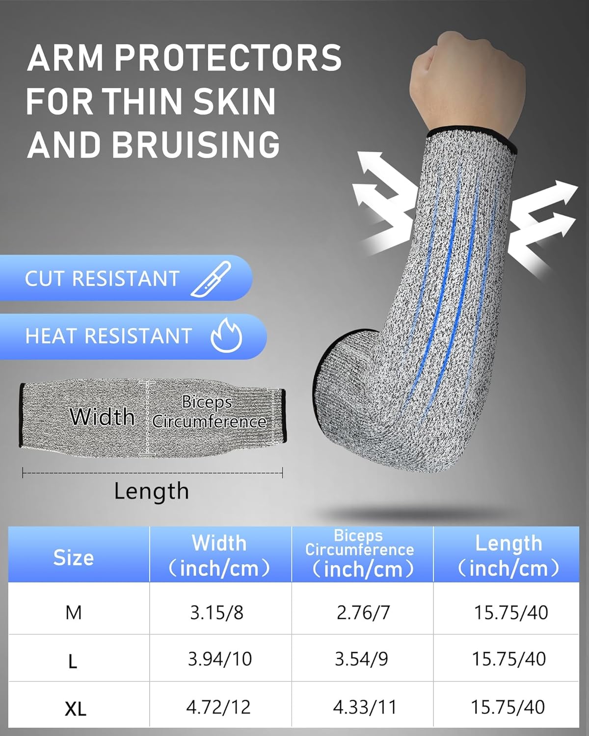 2 Pairs Arm Sleeves Guards Arm Protectors for Thin Skin and Bruising Protective Cut Resistant Sleeves for Men Women(Large,Hppe,Black)
