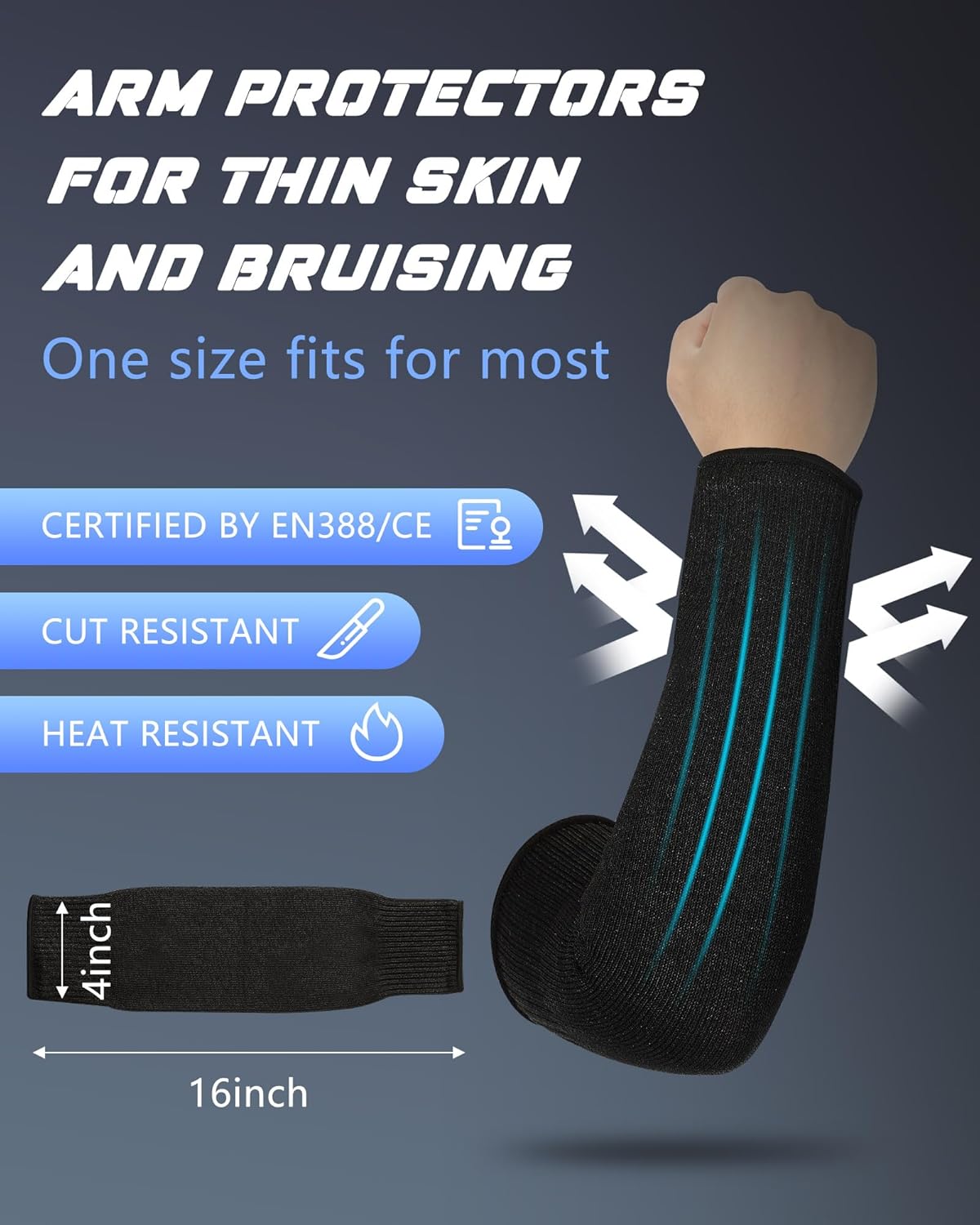 2 Pairs Arm Sleeves Guards Arm Protectors for Thin Skin and Bruising Protective Cut Resistant Sleeves for Men Women(Large,Hppe,Black)