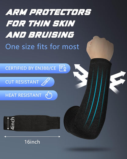 2 Pairs Arm Sleeves Guards Arm Protectors for Thin Skin and Bruising Protective Cut Resistant Sleeves for Men Women(Large,Hppe,Black)