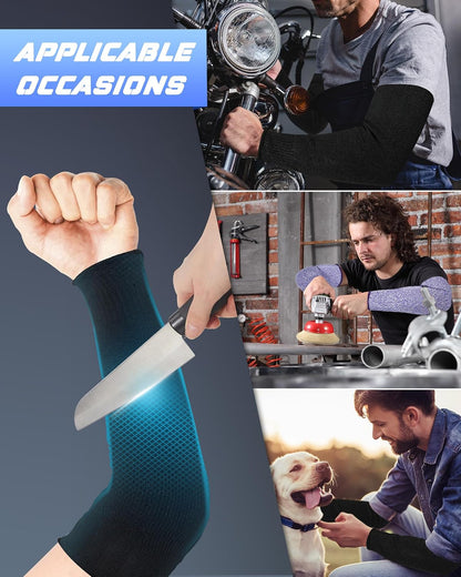 2 Pairs Arm Sleeves Guards Arm Protectors for Thin Skin and Bruising Protective Cut Resistant Sleeves for Men Women(Large,Hppe,Black)