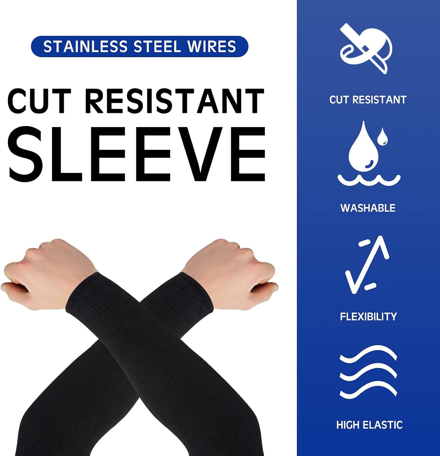 2 Pairs Arm Sleeves Guards Arm Protectors for Thin Skin and Bruising Protective Cut Resistant Sleeves for Men Women(Large,Hppe,Black)