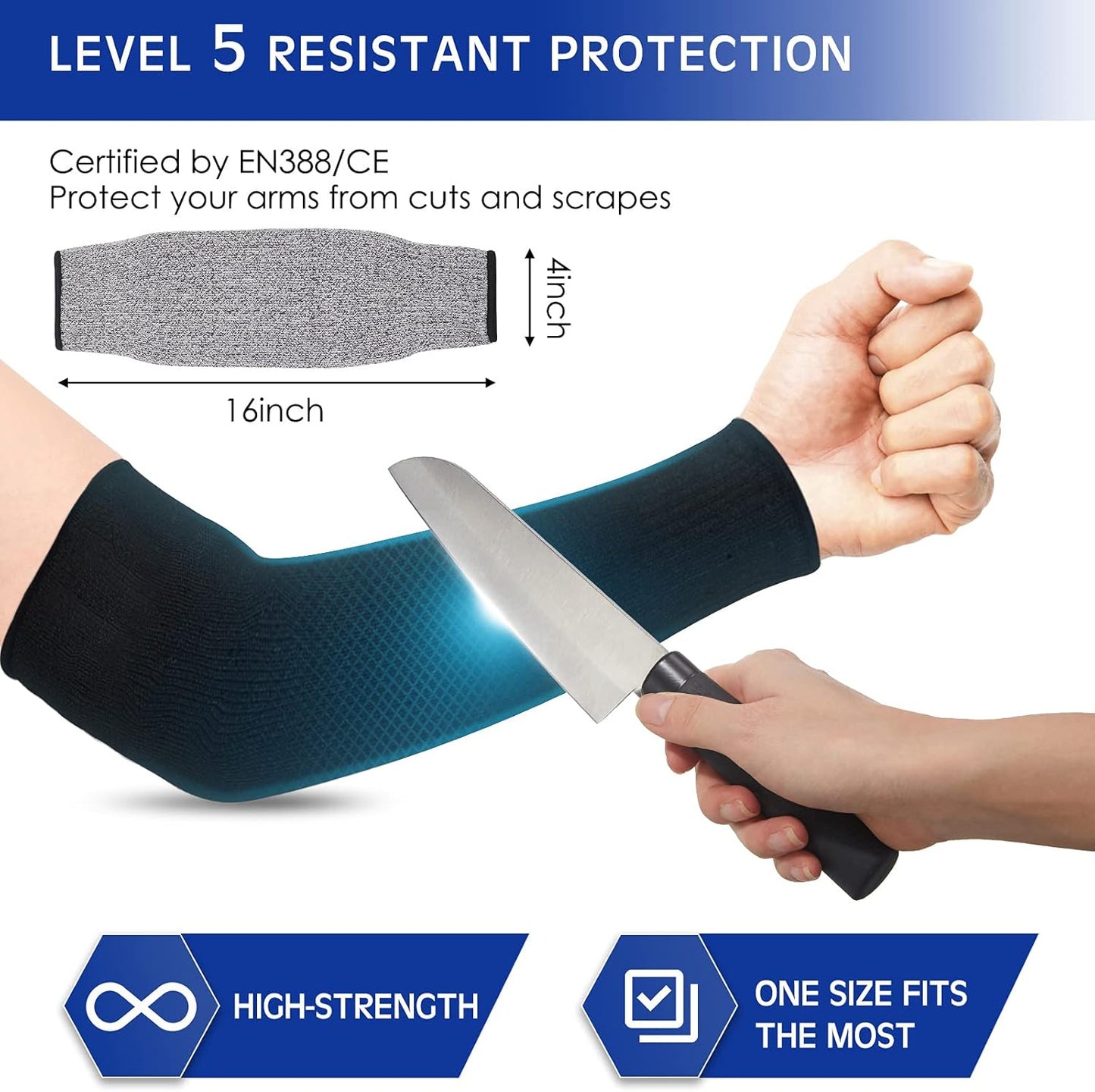 2 Pairs Arm Sleeves Guards Arm Protectors for Thin Skin and Bruising Protective Cut Resistant Sleeves for Men Women(Large,Hppe,Black)