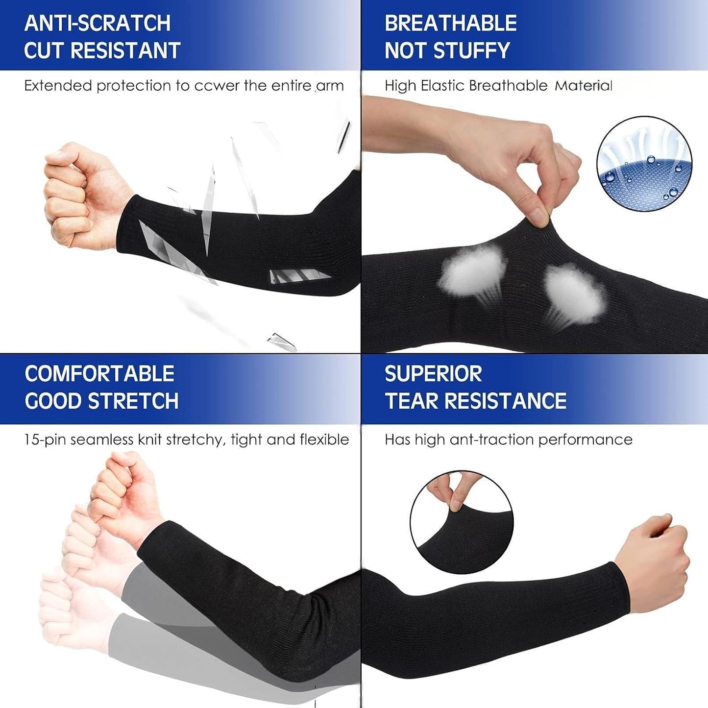 2 Pairs Arm Sleeves Guards Arm Protectors for Thin Skin and Bruising Protective Cut Resistant Sleeves for Men Women(Large,Hppe,Black)