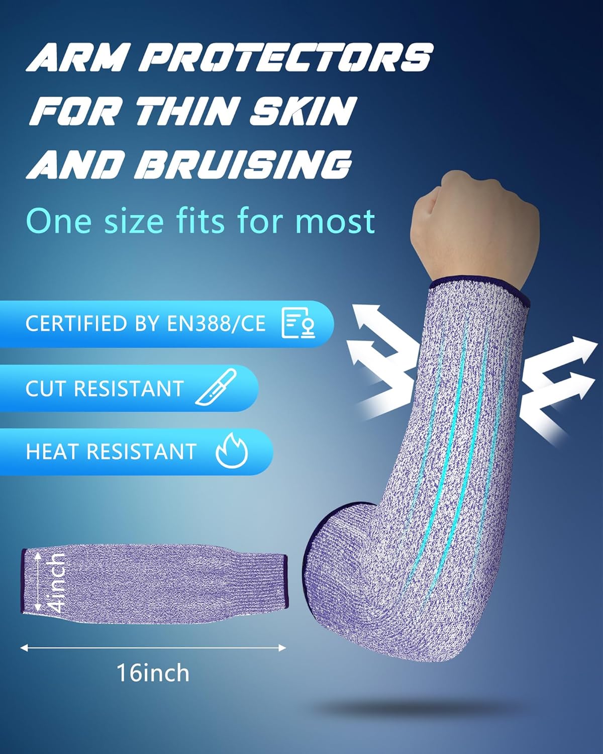 2 Pairs Arm Sleeves Guards Arm Protectors for Thin Skin and Bruising Protective Cut Resistant Sleeves for Men Women(Large,Hppe,Black)