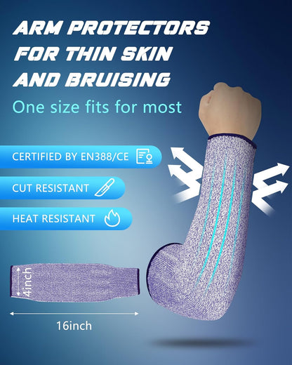2 Pairs Arm Sleeves Guards Arm Protectors for Thin Skin and Bruising Protective Cut Resistant Sleeves for Men Women(Large,Hppe,Black)