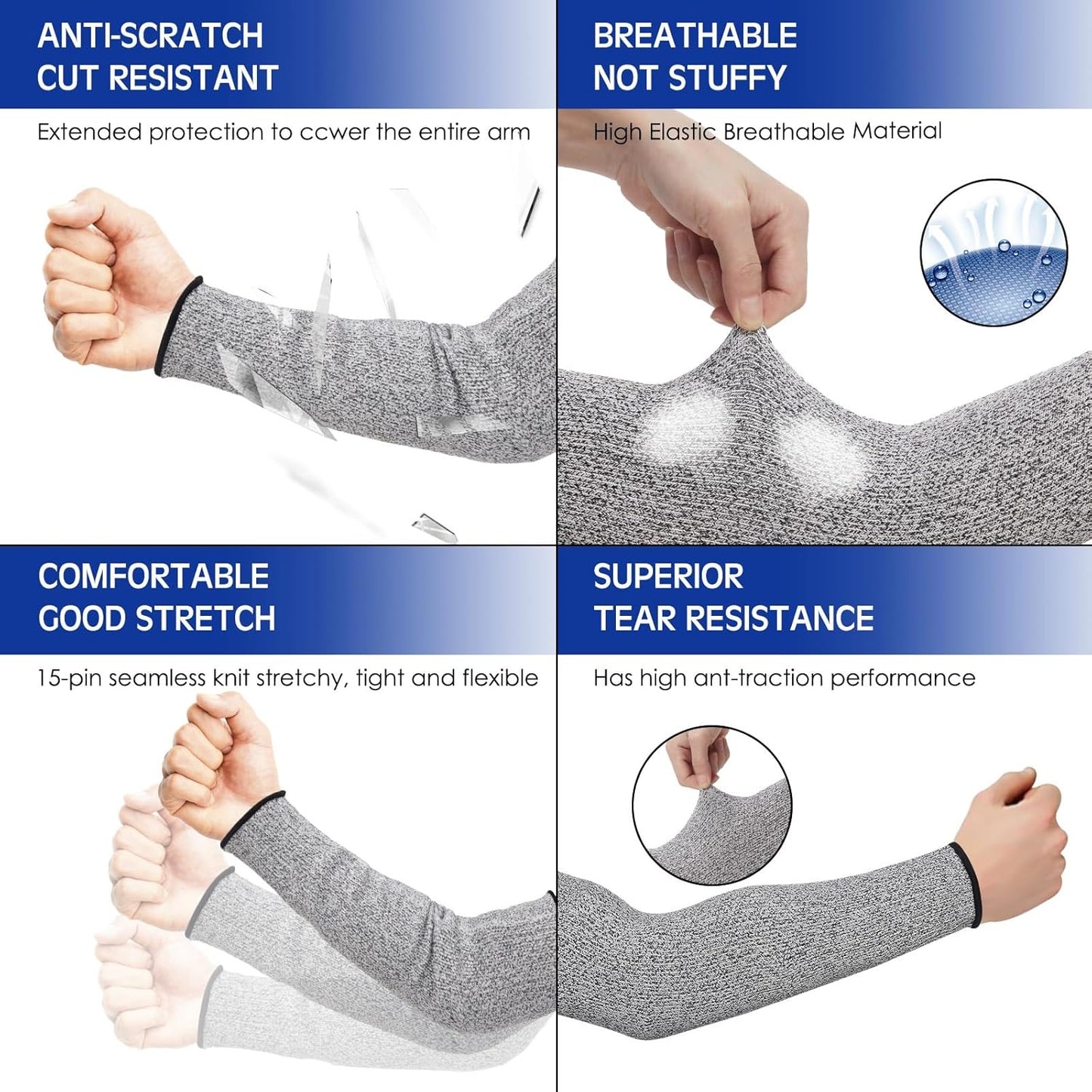 2 Pairs Arm Sleeves Guards Arm Protectors for Thin Skin and Bruising Protective Cut Resistant Sleeves for Men Women(Large,Hppe,Black)