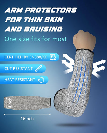 2 Pairs Arm Sleeves Guards Arm Protectors for Thin Skin and Bruising Protective Cut Resistant Sleeves for Men Women(Large,Hppe,Black)