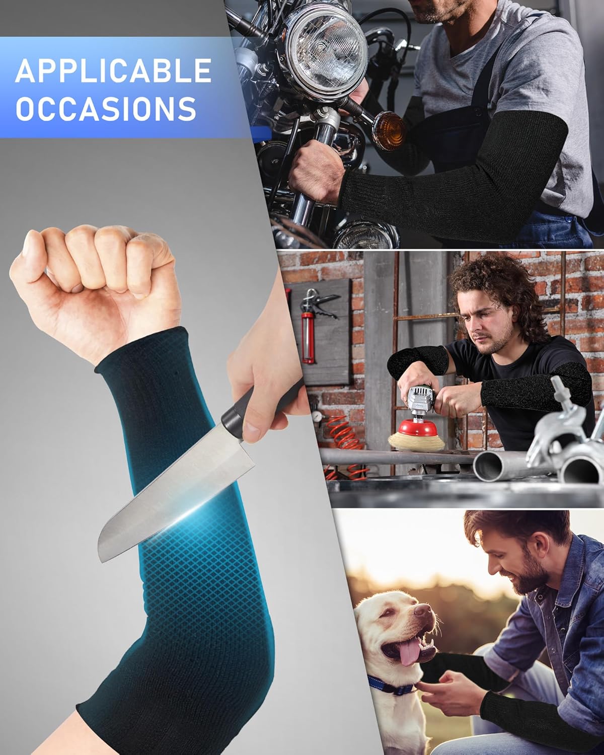 2 Pairs Arm Sleeves Guards Arm Protectors for Thin Skin and Bruising Protective Cut Resistant Sleeves for Men Women(Large,Hppe,Black)