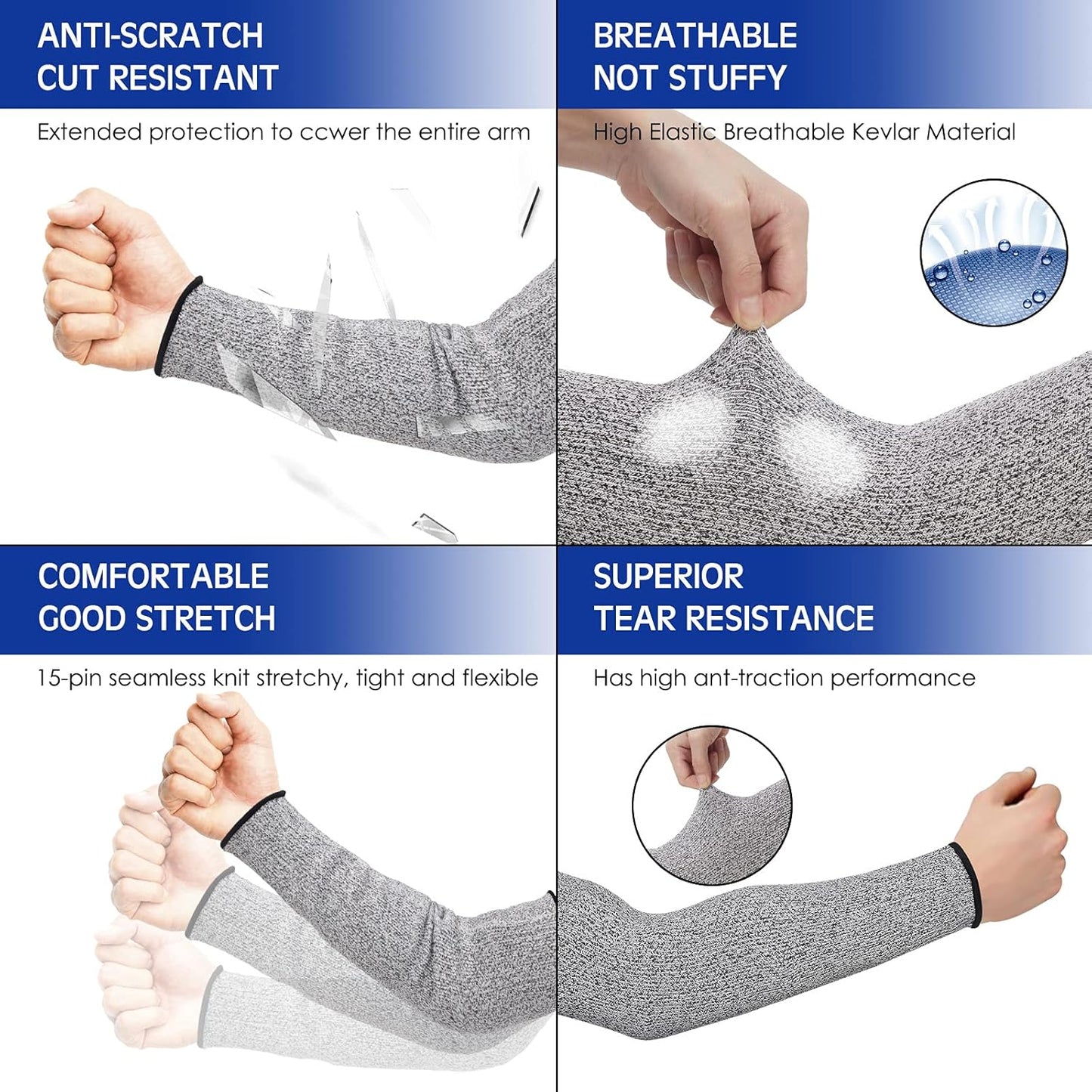 2 Pairs Arm Sleeves Guards Arm Protectors for Thin Skin and Bruising Protective Cut Resistant Sleeves for Men Women(Large,Hppe,Black)