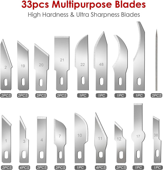 40-Piece Precision Hobby Knife Set, 3pcs Craft Knives with 33pcs Blades, Exacto Knife Set Included Tweezers, Grindstone, Steel Ruler, Vernier Caliper and Storage Case
