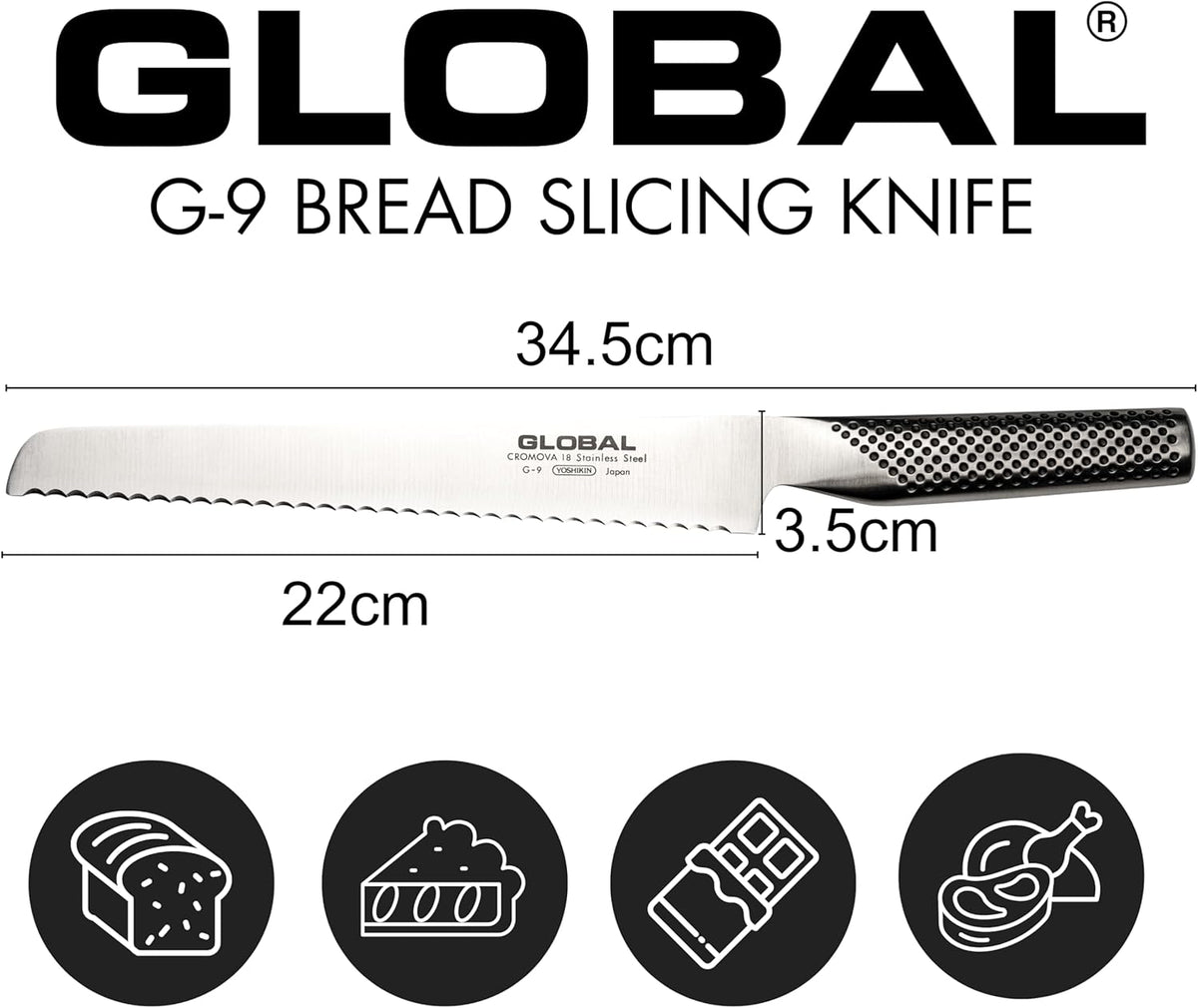 Global G-9-8-3/4 inch, 22cm Bread Knife, 8.75", Stainless Steel