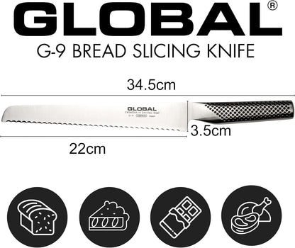 Global G-9-8-3/4 inch, 22cm Bread Knife, 8.75", Stainless Steel