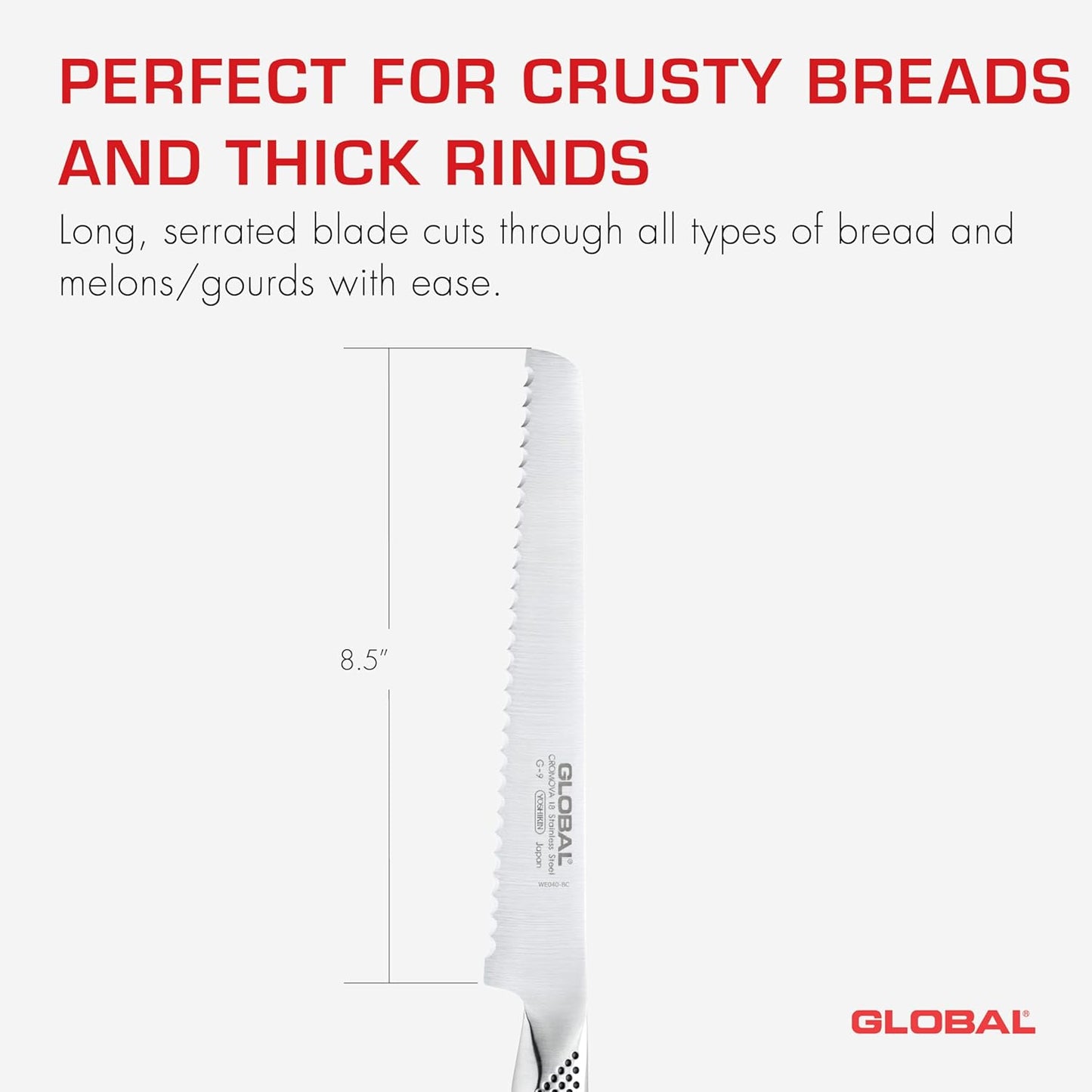 Global G-9-8-3/4 inch, 22cm Bread Knife, 8.75", Stainless Steel