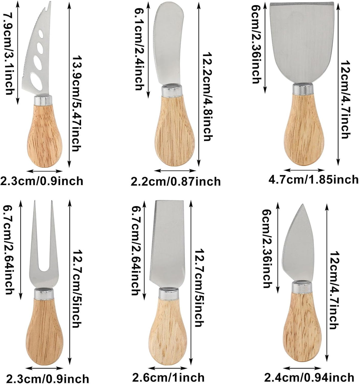 12 Pcs Wooden Handle Cheese Knives Set